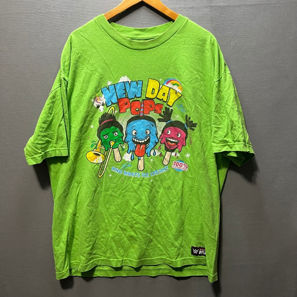 WWE The New Day Pops Ice Cream Graphic T-Shirt Mens XL Green Wrestling Tee